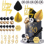 37Pcs Gold Black Balls Cake Topper Man Cake Decorations with Disco Balls Palm Leaves Acrylic Numbers 0-9 and Happy Birthday Cake Topper for Men Boy Black Theme Birthday Baby Shower Party Supplies