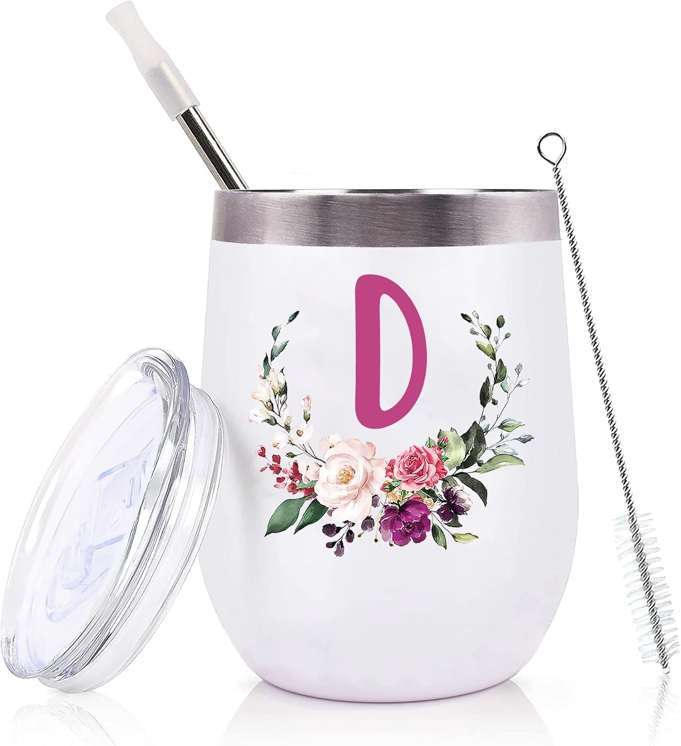 PFL Women Gifts-Wedding Gifts for Maid of Honor from Bride-Bridal Shower Christmas Birthday Present for Bridesmaid Best Friend Sister-Bachelorette Present-12oz Monogrammed Tumbler-Initial Letter D