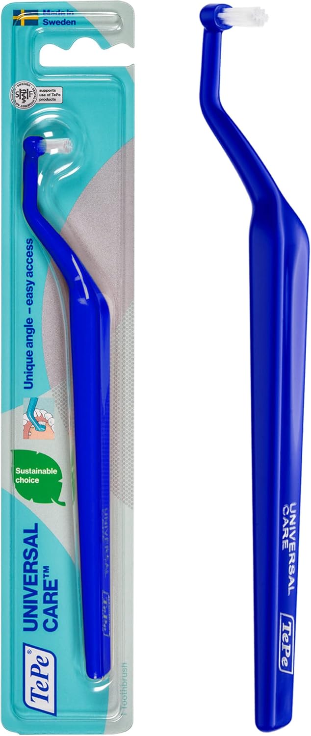 TePe Pack of 1 Universal Care Angled Soft-Bristle Toothbrush, Small-Head Orthodontic Toothbrush