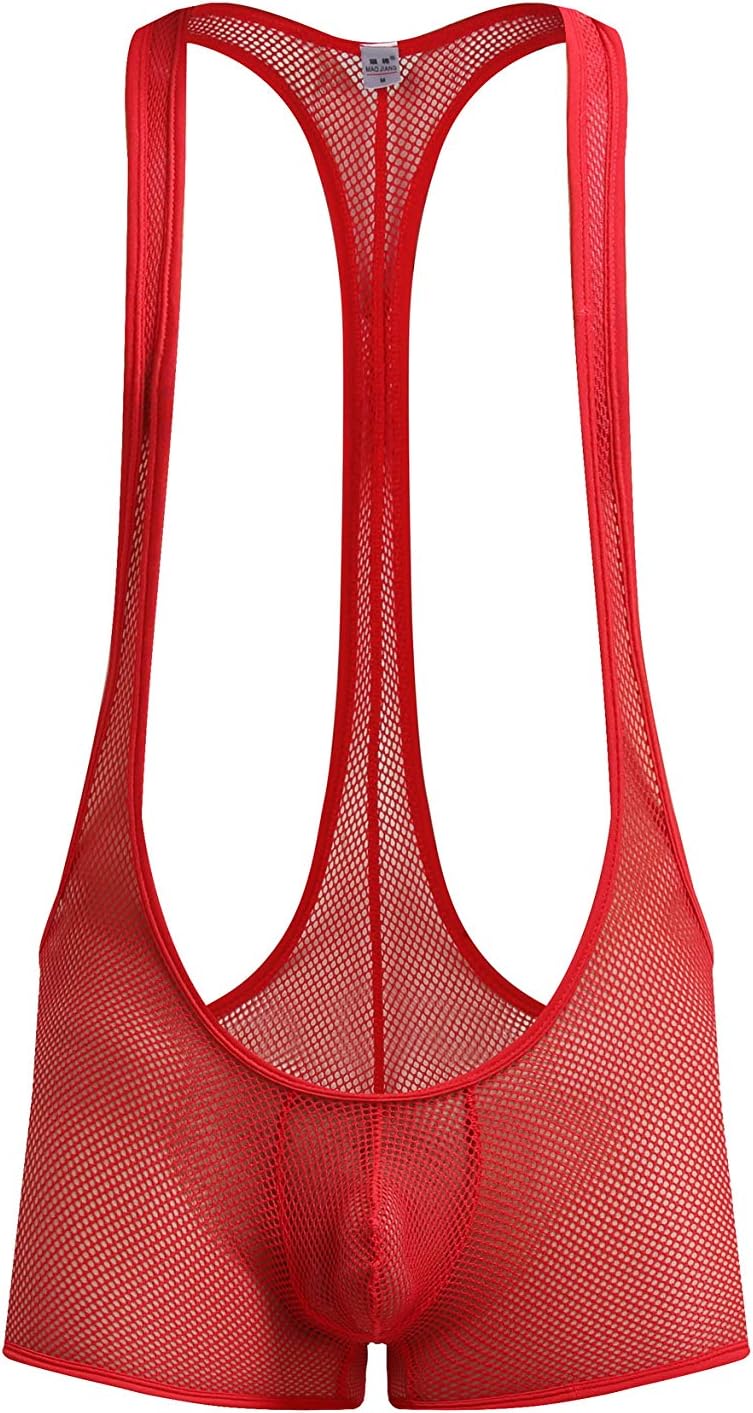 Men's Mesh Boxer Bodysuit Underwear Wrestling Singlet Bodysuit Athletic Supporters