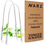 NARZ Tongue Scraper Professional Tongue Cleaner for Bad Breath Reusable Stainless Steel Tongue Scrapers for Oral Care with Dual Carved Handle for Adults & Kids Oral Hygiene 2 Pack