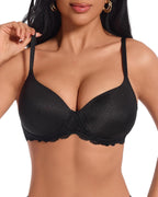 Push Up Bra Demi Smoothing Underwire T-Shirt Bras for Women Deep Plunge Lift Up Padded Add Cup