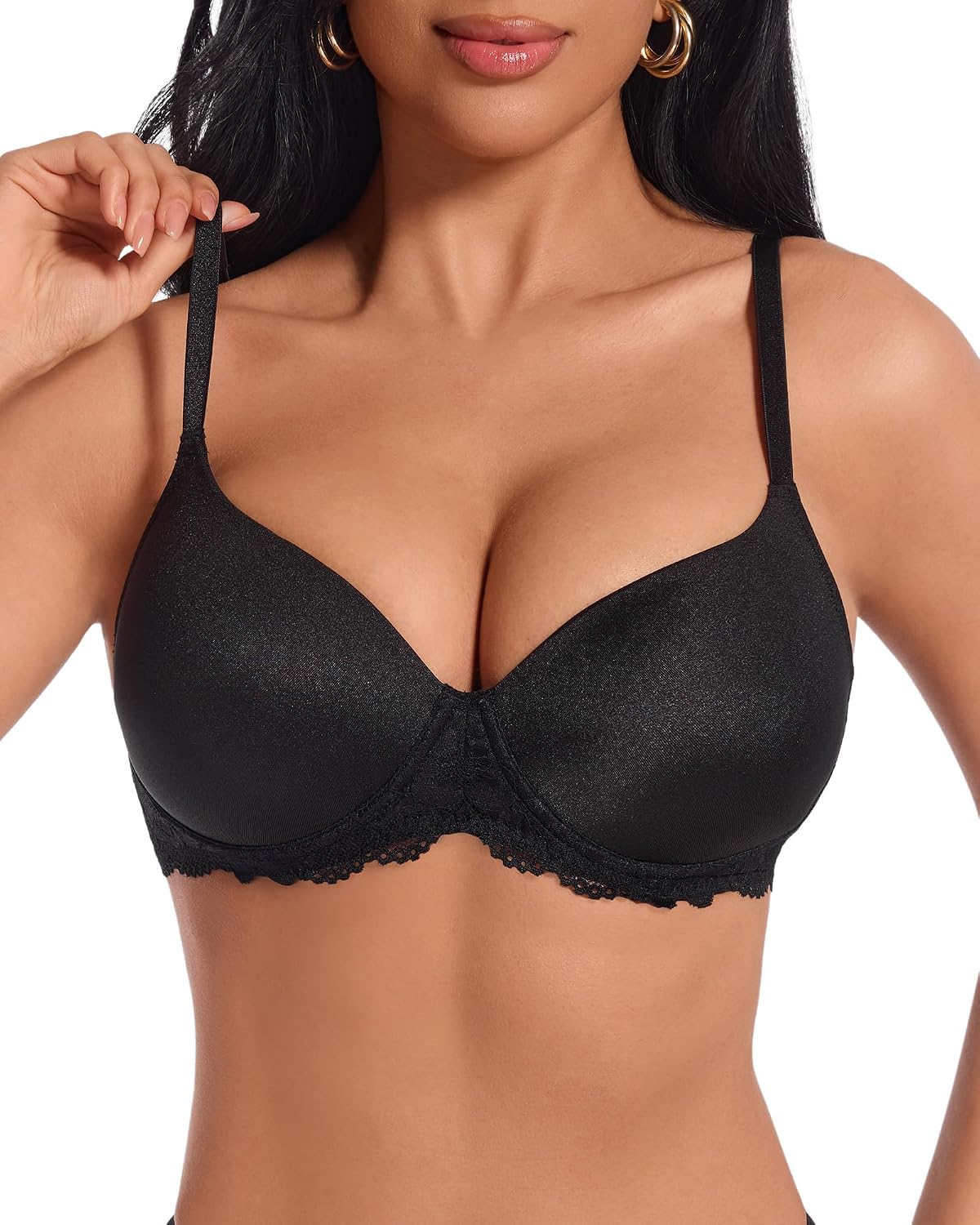 Push Up Bra Demi Smoothing Underwire T-Shirt Bras for Women Deep Plunge Lift Up Padded Add Cup