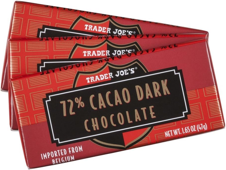Trader Joe's 72% Cacao Belgian Dark Chocolate Bars (1 Pack of 3)