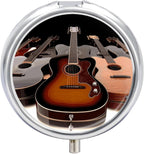 Medicine Box 3 Compartment Pill Box Guitar Printed Round Multi Function Pill Box for Vitamins Fish Oil