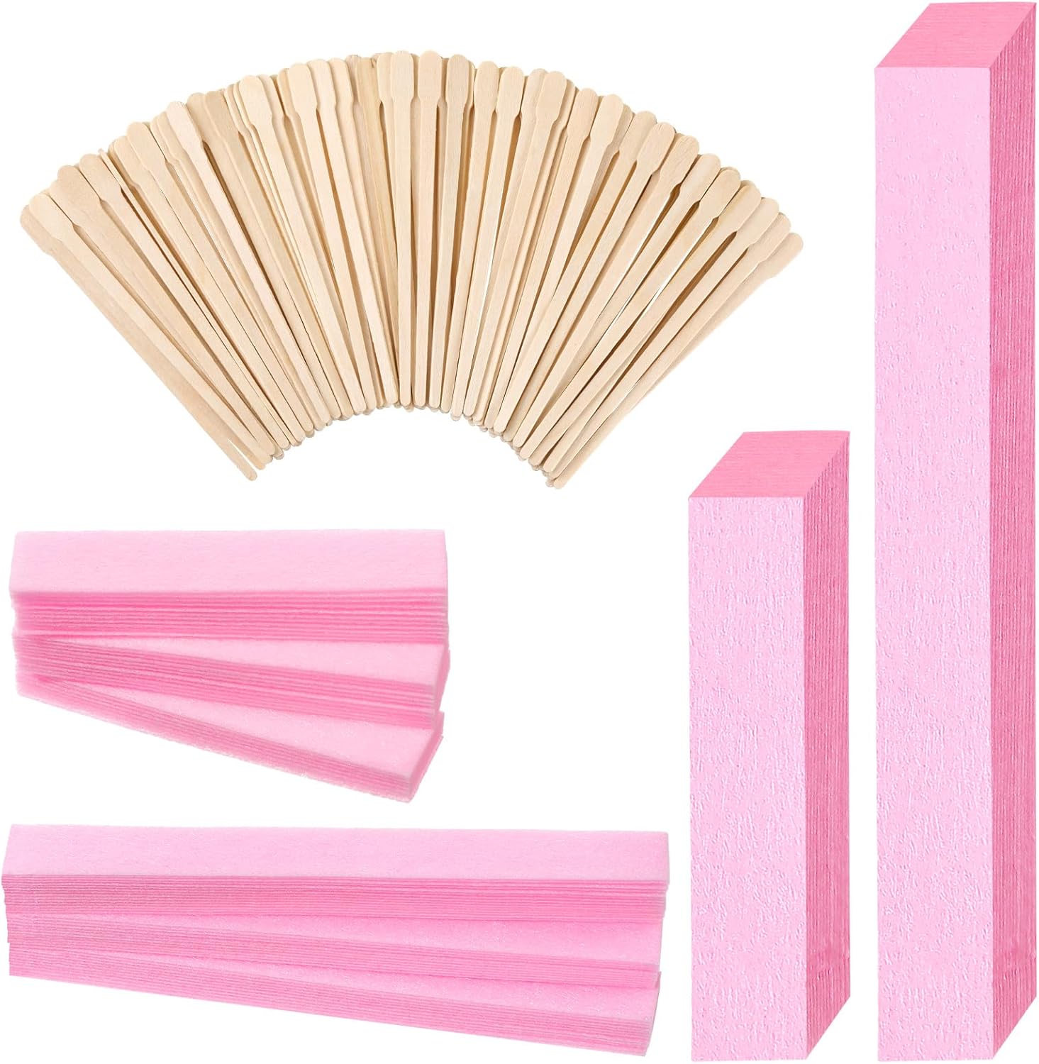 Leelosp 600 Pcs Waxing Kit Includes 400 Wax Paper Cloth Eyebrow Strips and 200 Wooden Smooth Applicator Sticks for Body Skin Hair Removal(Pink)