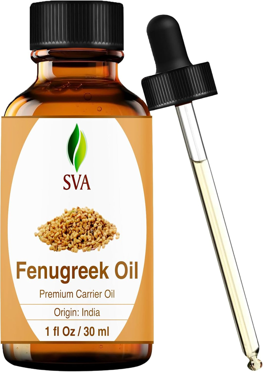 SVA Fenugreek Seed Oil - 1 Fl Oz – 100% Natural Cold Pressed Fenugreek Oil - for Face, Skin Care, Hair Care, Scalp Massage & Body Massage – Carrier Oil with Dropper