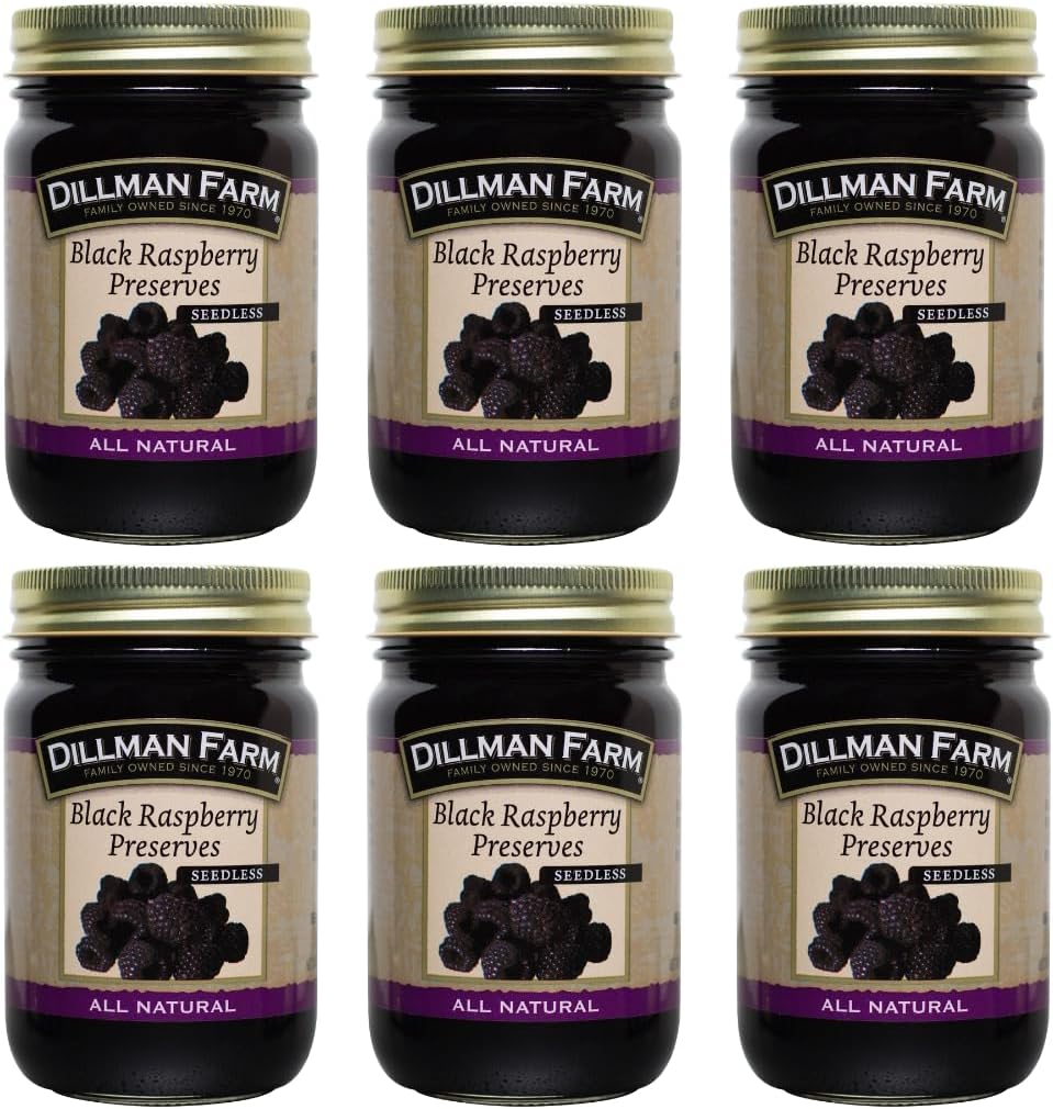 Dillman Farm All Natural Seedless Black Raspberry Preserves - Gluten-Free, Non-GMO, Vegan, Kosher, Eco-Friendly, Preservative Free, Corn Syrup Free - Made in USA, 16oz (Pack of 6)