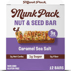 Munk Pack Fiber Nut Bars, Caramel Sea Salt, Prebiotic Probiotic GLP-1 Snack, 5g Fiber, Gut Friendly Allulose, 5g Plant Protein, Gluten Free, Keto, No Sugar Alcohol, 3g Net Carb, 12 Count