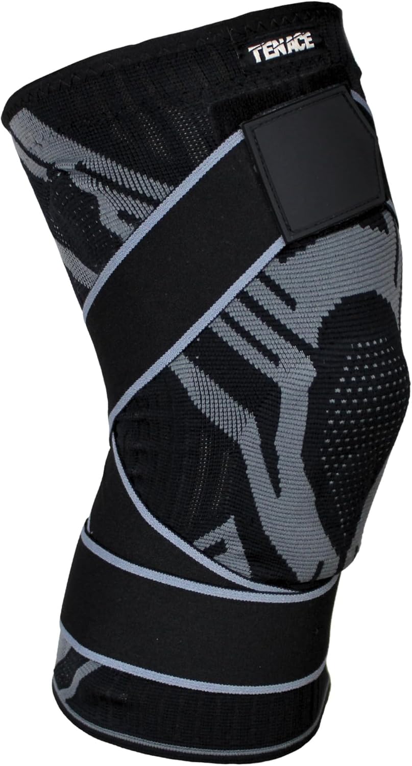 Tenace BJJ Knee Brace Grappling - Compression Knee Pad for Jiu Jitsu, MMA, Muay Thai, Wrestling, Judo - High Durability and Performance Unisex (Black, Large)