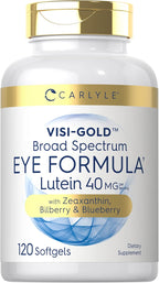 Carlyle Eye Health Supplement | 120 Softgels | with Lutein 40mg, Zeaxanthin, Bilberry and Blueberry | Broad Spectrum Eye Support Vitamins | Non-GMO, Gluten Free Formula