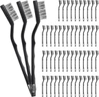 60 Pcs Mini Wire Brush Set Stainless Steel Wire Bristle Scratch Brush Small Metal Brush for Cleaning Curved Handle Masonry Welding for Cleaning Welding Slag and Rust Tool, Black, 6.7 Inches