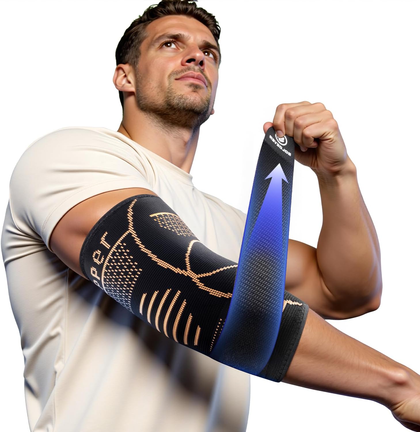 Copper-Infused Elbow Brace for Tendonitis and Tennis Elbow [Medical-Grade ＆ Stronger Support] Elbow Compression Sleeve with Adjustable Strap for Arthritis, Golfers, Bursitis, Elbow Pain Relief, Weightlifting, Fit for Men & Women