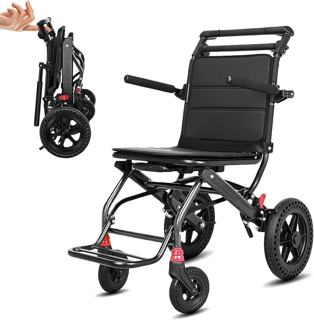 Lightweight Transport Wheelchair (only 15lb), Portable Folding Travel Wheelchairs with Locking Hand Brakes, Ultra Light Wheel Chair for Adults & Child w/ 12'' Honeycomb Tires, Up to 280lbs