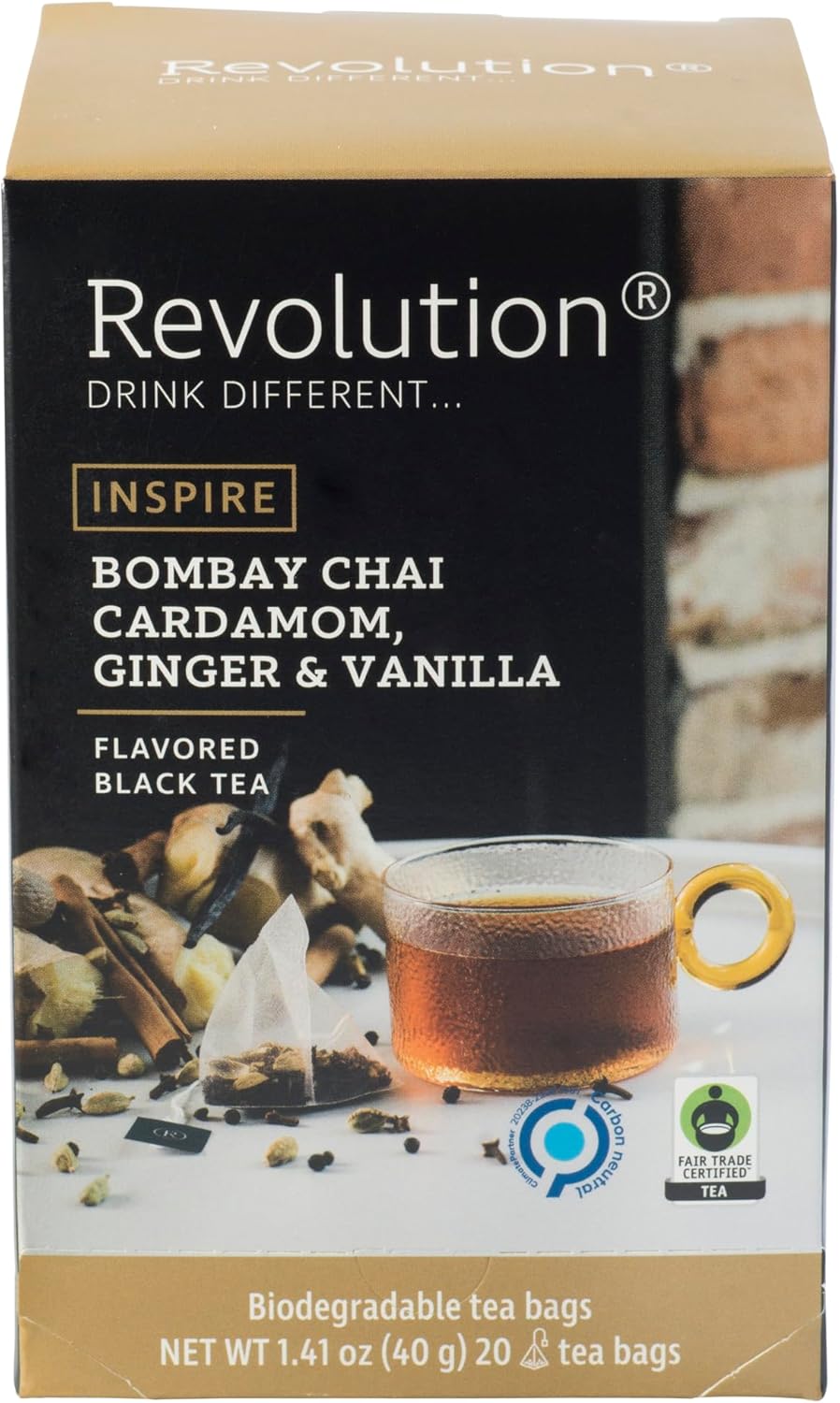 REVOLUTION TEA® Bombay Chai [THE ORIGINAL] – Bombay Chai, Cardamom, Ginger & Vanilla – Premium Full Leaf Tea – Biodegradable Infuser Tea Bags – Flavored Black Tea – 20 Bags