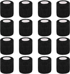 16 Pack Self Adhesive Bandage Wrap, 2" X 5 Yards Black Elastic Cohesive Bandage Wrap for Sports, Wrist, Ankle and Vet Wrap, Grip Tape