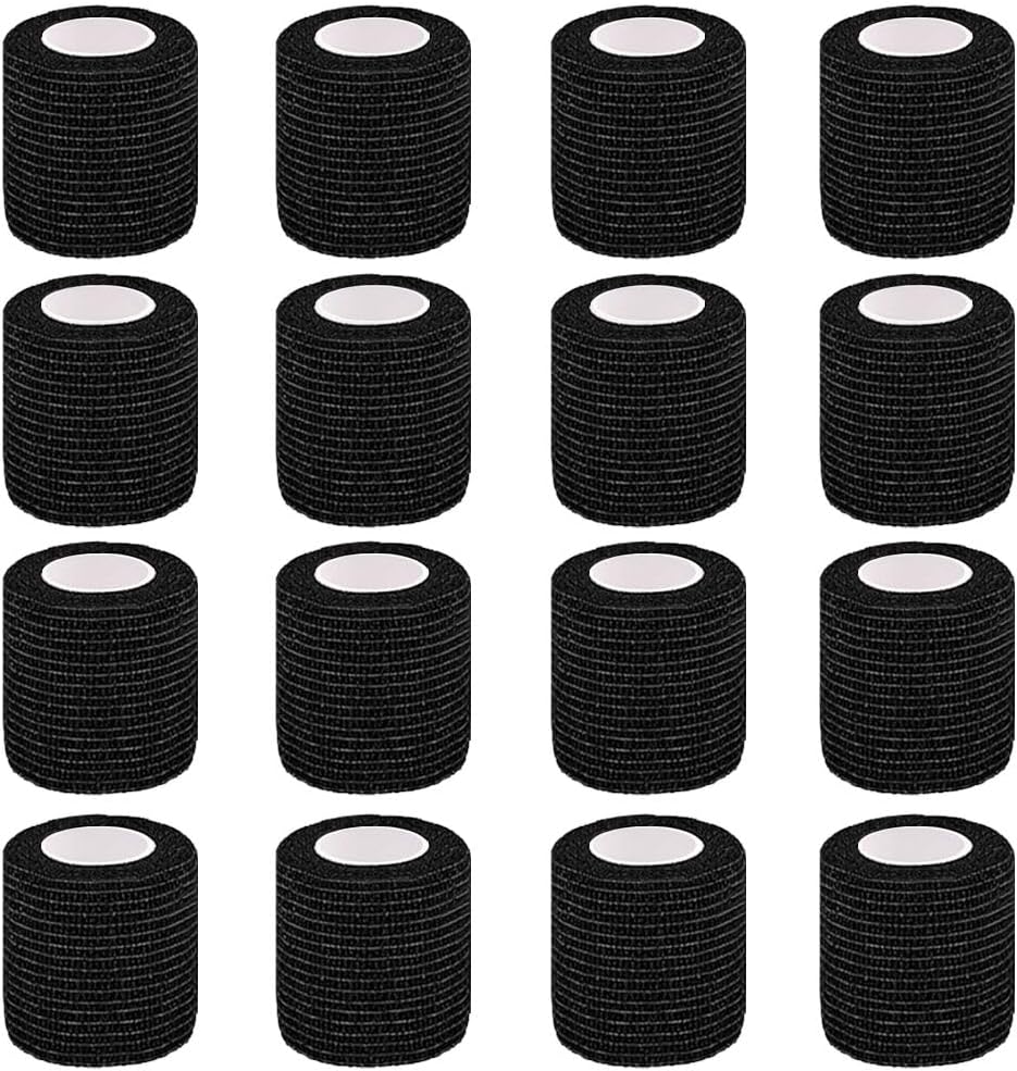 16 Pack Self Adhesive Bandage Wrap, 2" X 5 Yards Black Elastic Cohesive Bandage Wrap for Sports, Wrist, Ankle and Vet Wrap, Grip Tape