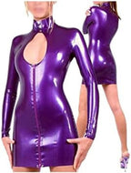 Latex Dress 100% Rubber Women Purple Tights Skirt Lady Evening with Zipper,Purple,Purple,Large