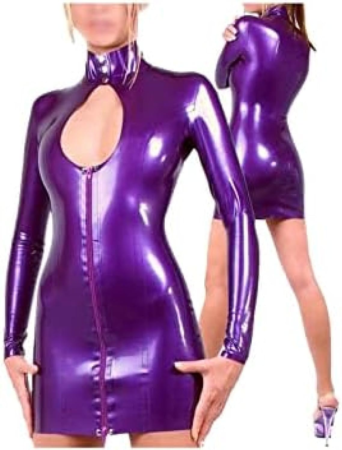 Latex Dress 100% Rubber Women Purple Tights Skirt Lady Evening with Zipper,Purple,Purple,Large