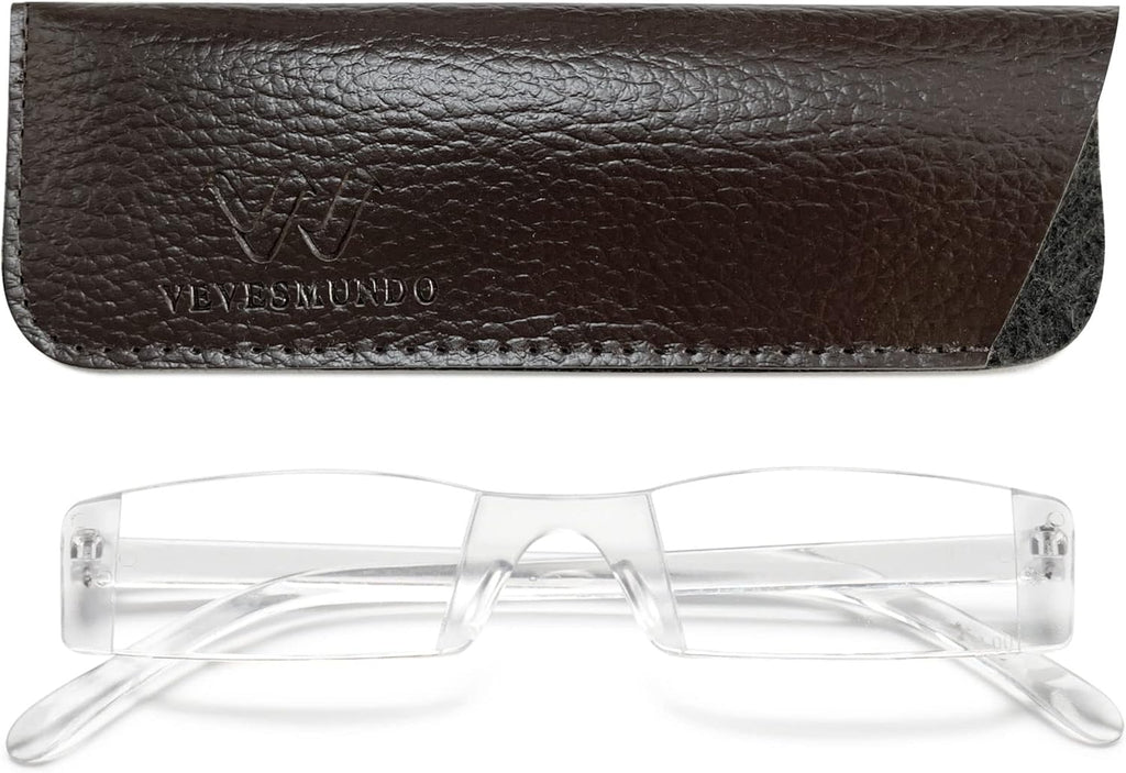 VEVESMUNDO Reading Glasses Men Women Modern Slim Transparent Rimless Eyeglasses