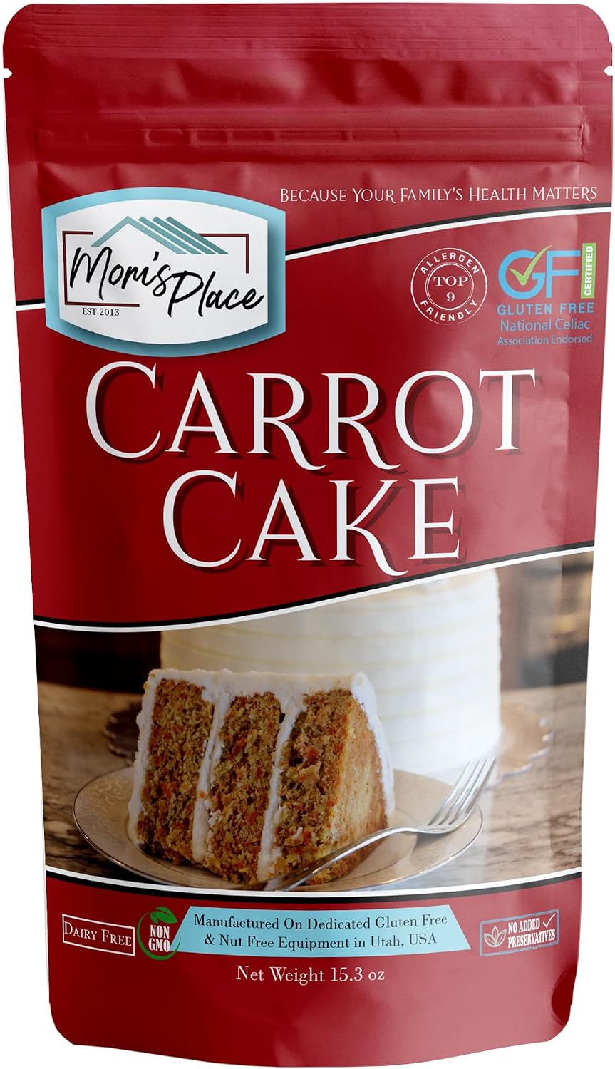 Mom's Place Gluten-Free Carrot Cake Mix – Moist, Spiced, and Dairy-Free – Allergen-Friendly, Non-GMO, Easy to Prepare 15.3 Oz