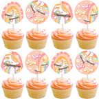 Cheereveal Roll Skating Birthday Decorations - 36 Pack Groovy Theme Let’s Roll Cupcake Toppers, Table Dessert Cupcake Picks, Happy Birthday Party Supplies for Girls