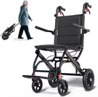 Lightweight Transport Portable Folding Wheelchair, Ultra-Light Wheelchair (Only 17lbs) with Telescopic Handle & Cupholder for Adults Seniors Kids,Support 220lbs