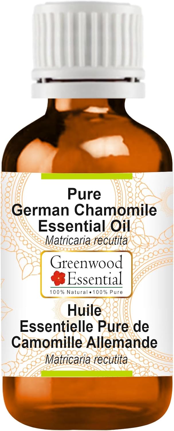Greenwood Essential German Chamomile Essential Oil (Matricaria recutita) Pure | Non-Sticky | Non-Greasy | Lightweight | Men & Women | All Skin Types | Steam Distilled 5ml (0.16 oz)