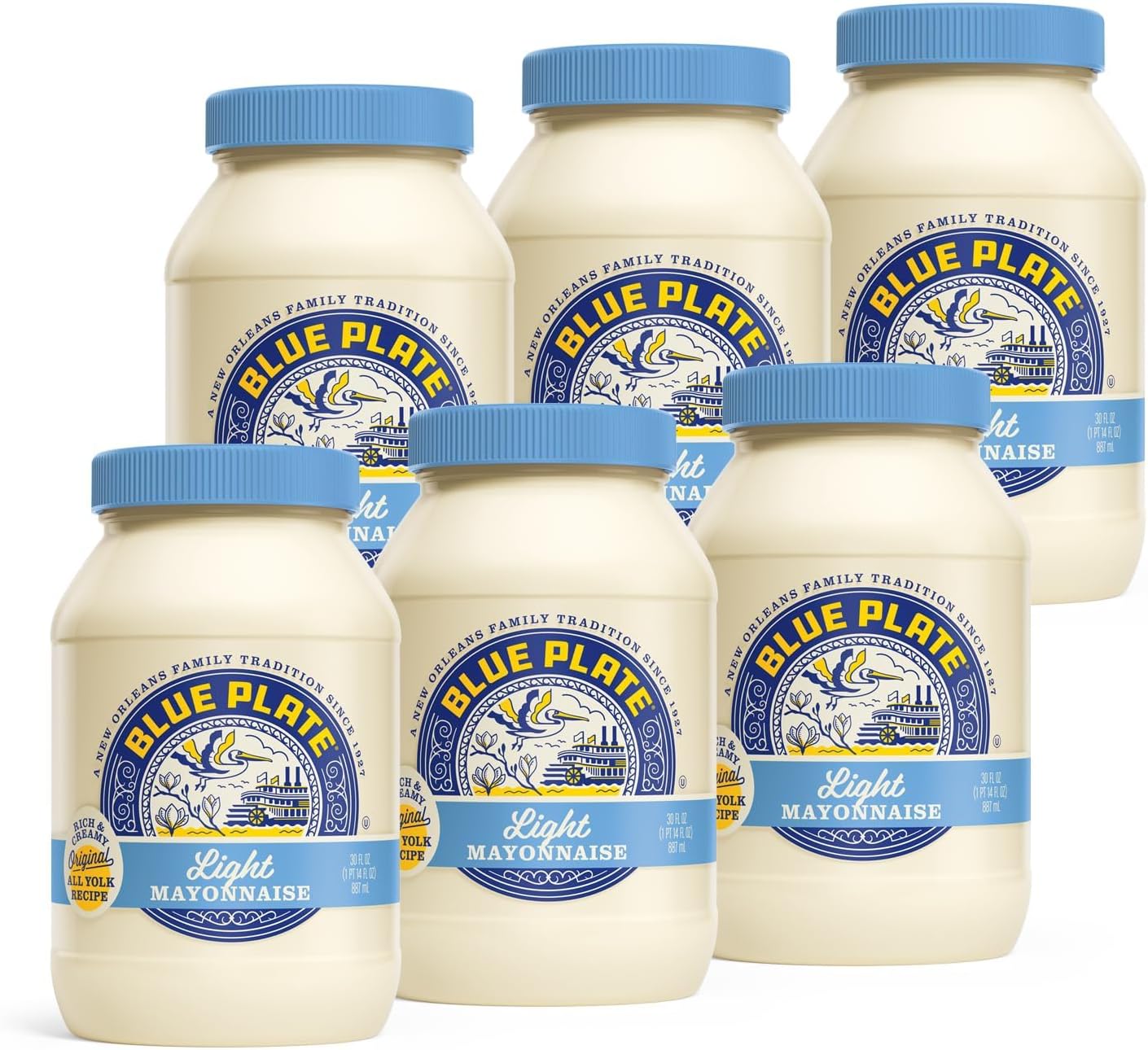 Blue Plate Light Mayonnaise, 30 Fl Oz Jar (Pack of 6)