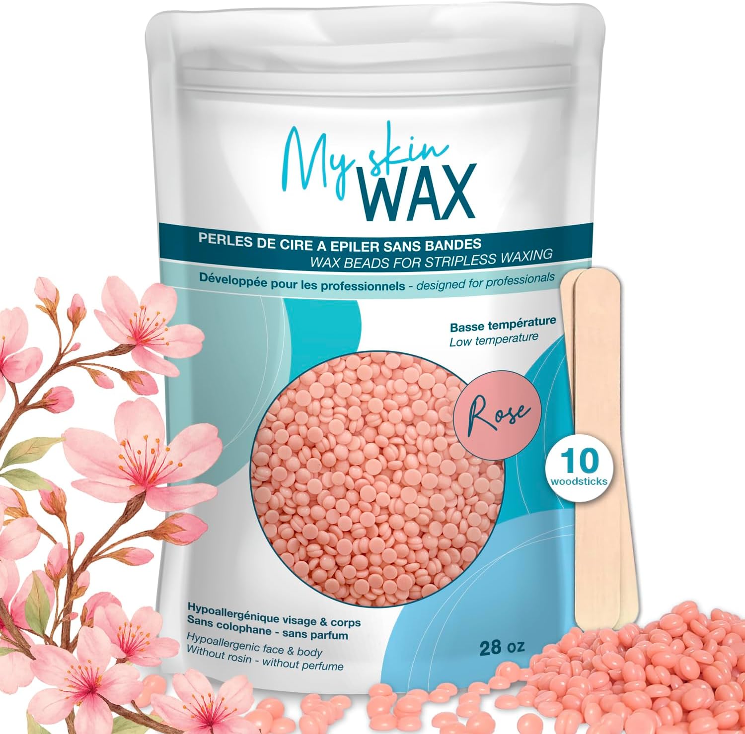 Stripless Wax beads 1.75 lbs, Hypoallergenic, Special for Sensitive Skin, Face and Body, Coarse Hair, Men, Women, Bikini, Brazilian, Rose