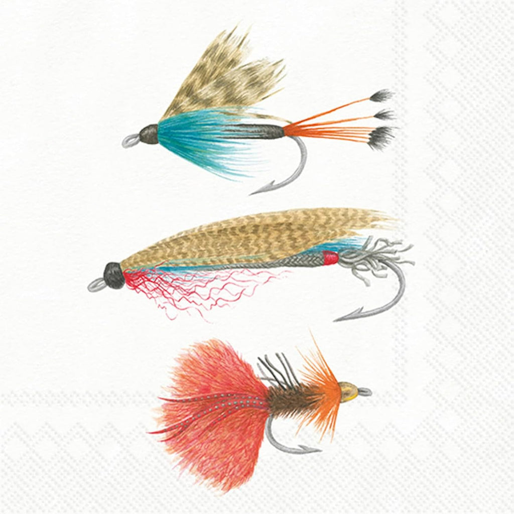 IHR Ideal Home Range Cocktail Napkins Disposable 3-Ply Paper Party Napkin Pack, 5" x 5", Gone Fishing, 20-Count
