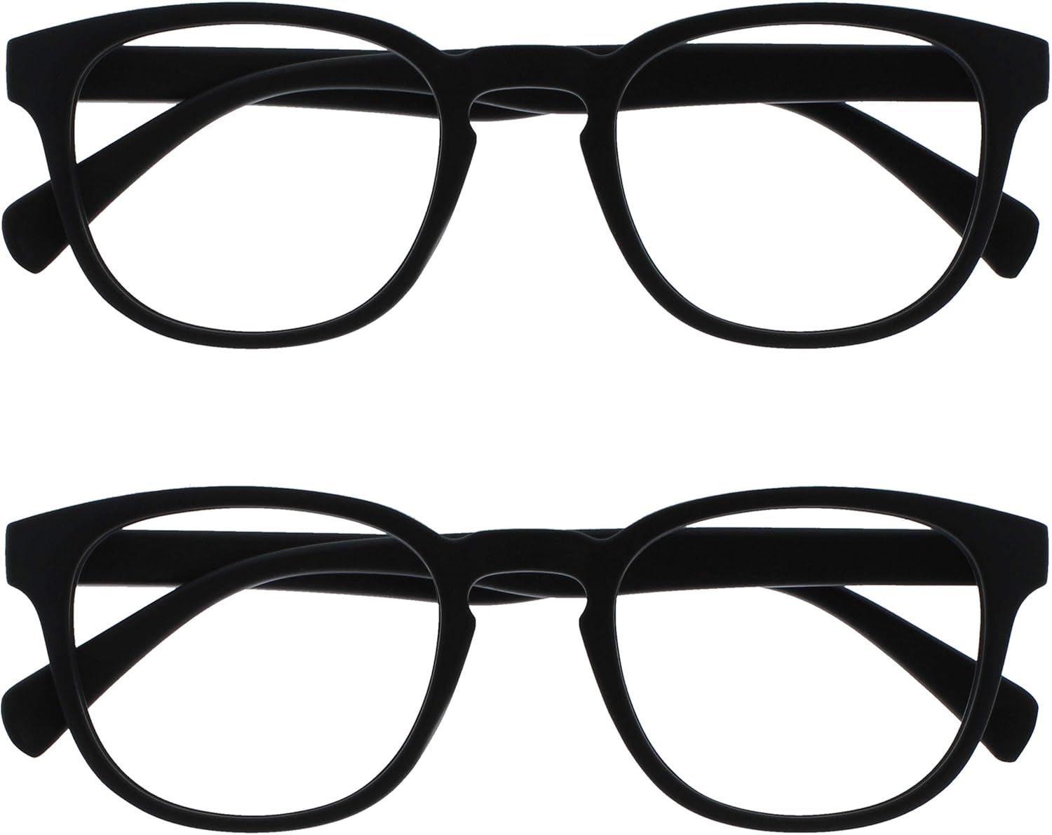 OPULIZE POP Reading Glasses for Women Men,Scratch Resistant Round Matt Frame with Spring Hinges, Black +2.00 (Pack of 2)
