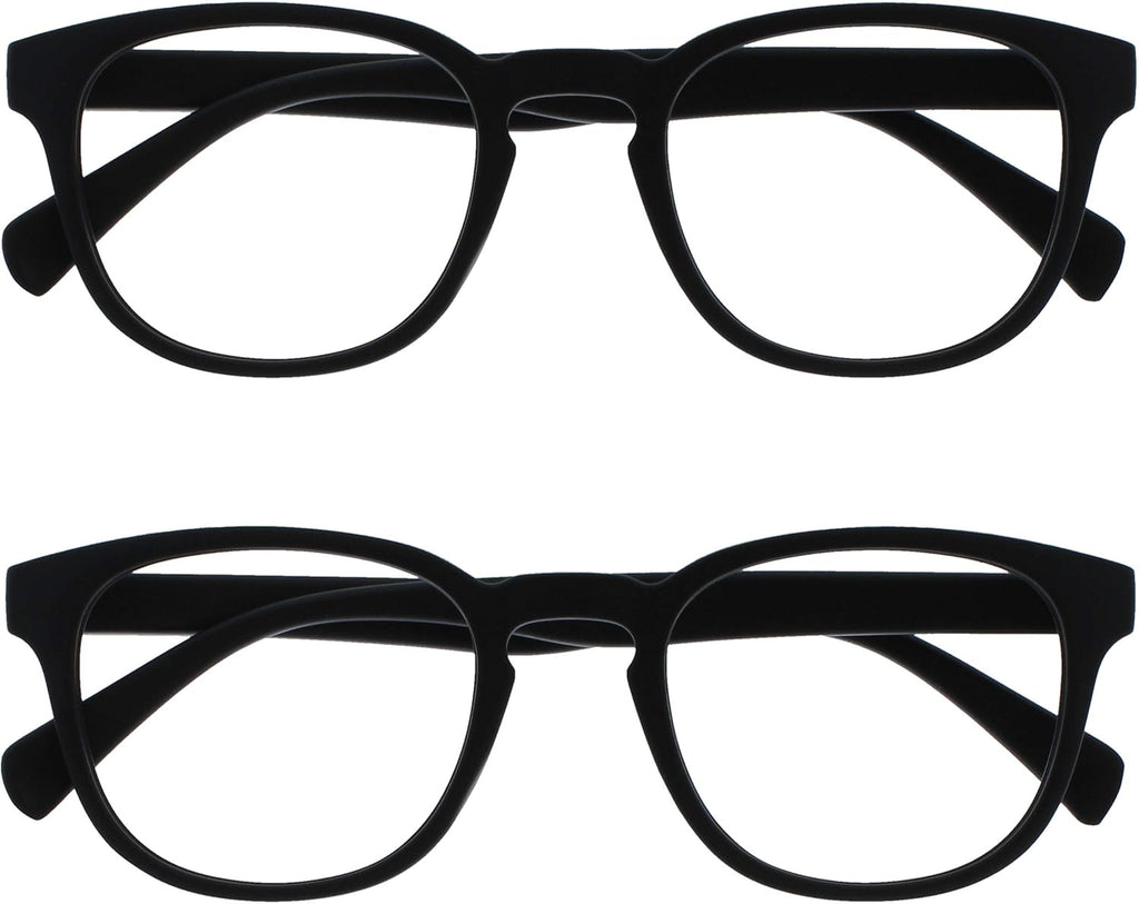 OPULIZE POP Reading Glasses for Women Men,Scratch Resistant Round Matt Frame with Spring Hinges, Black +1.00 (Pack of 2)