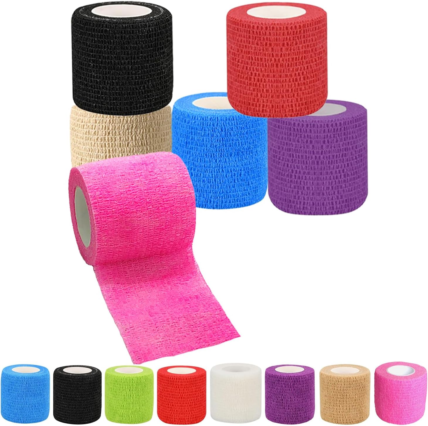 6 Pack 2 Inches Self Adhesive Wrap Bandage Self Adherent Cohesive Bandage Tape Stretch Vet Wrap Breathable Athletic Tape for Sports, Wrist, Ankle（Mixed Colors）