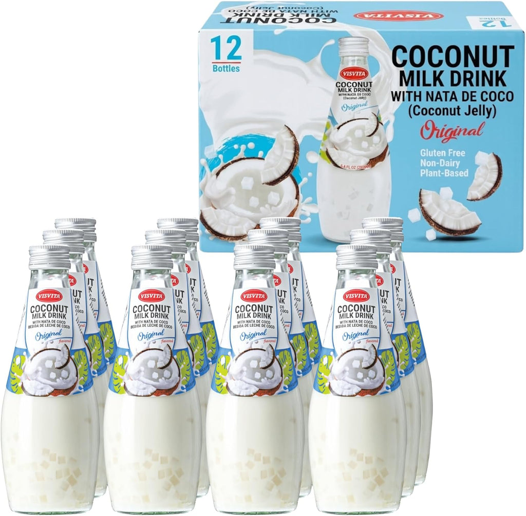 VISVITA Coconut Milk Drink with Nata De Coco, Original | Refreshing Coconut Taste, High Fiber | Plant-Based, Non-GMO & Allergen-Free, 9.8 oz (12 Pack) (Same Exact Product, Just Different Packaging)