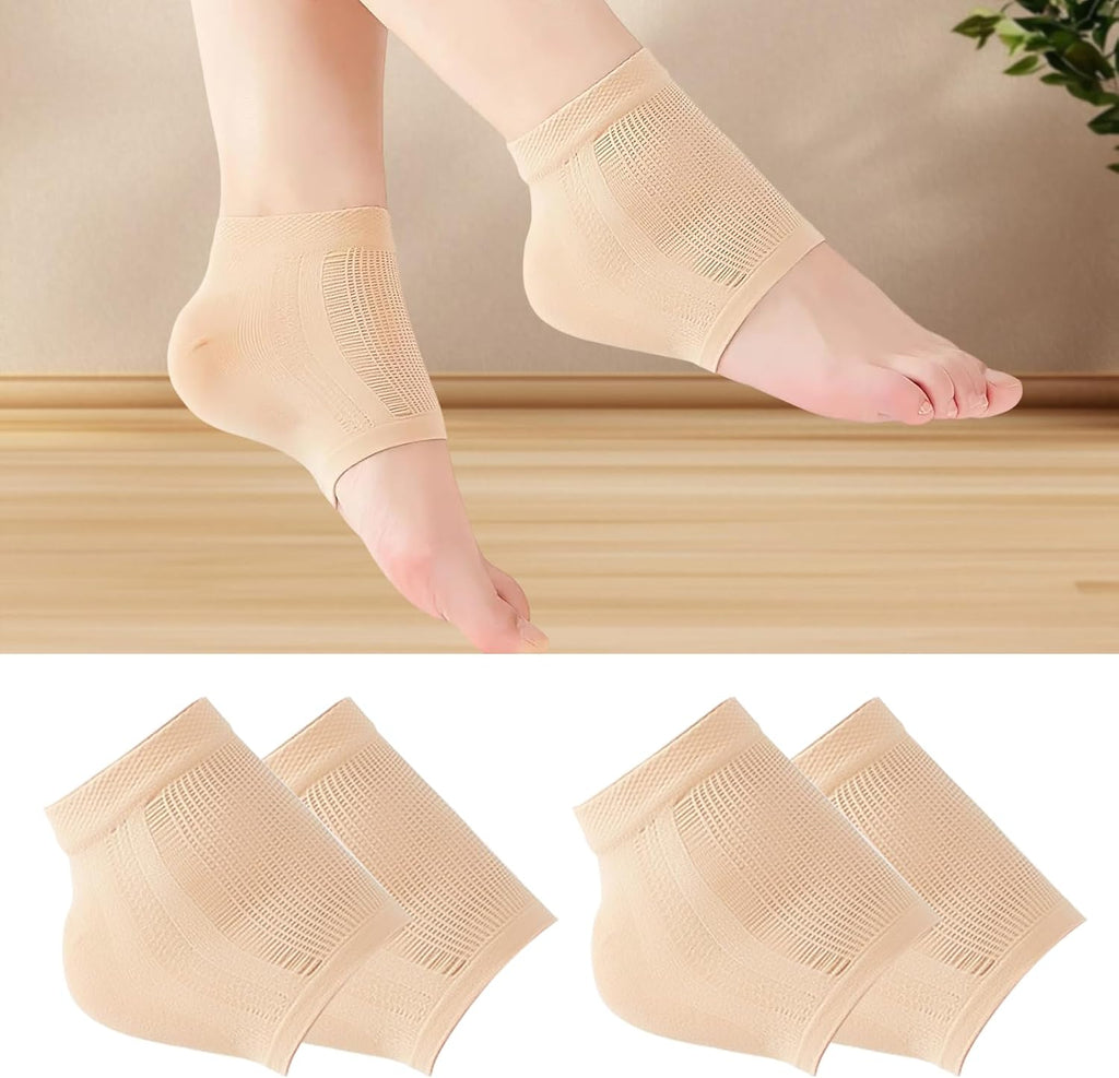 2 Pair Heel Moisturizing Gel Socks Silicone Heel Protector for Cracked Heel Treatment, feet Flesh Softener Brown