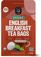 FGO Organic English Breakfast Black Tea, 100 Count, Eco-Conscious Tea Bags, Resealable Bag, Packaging May Vary (Pack of 1)