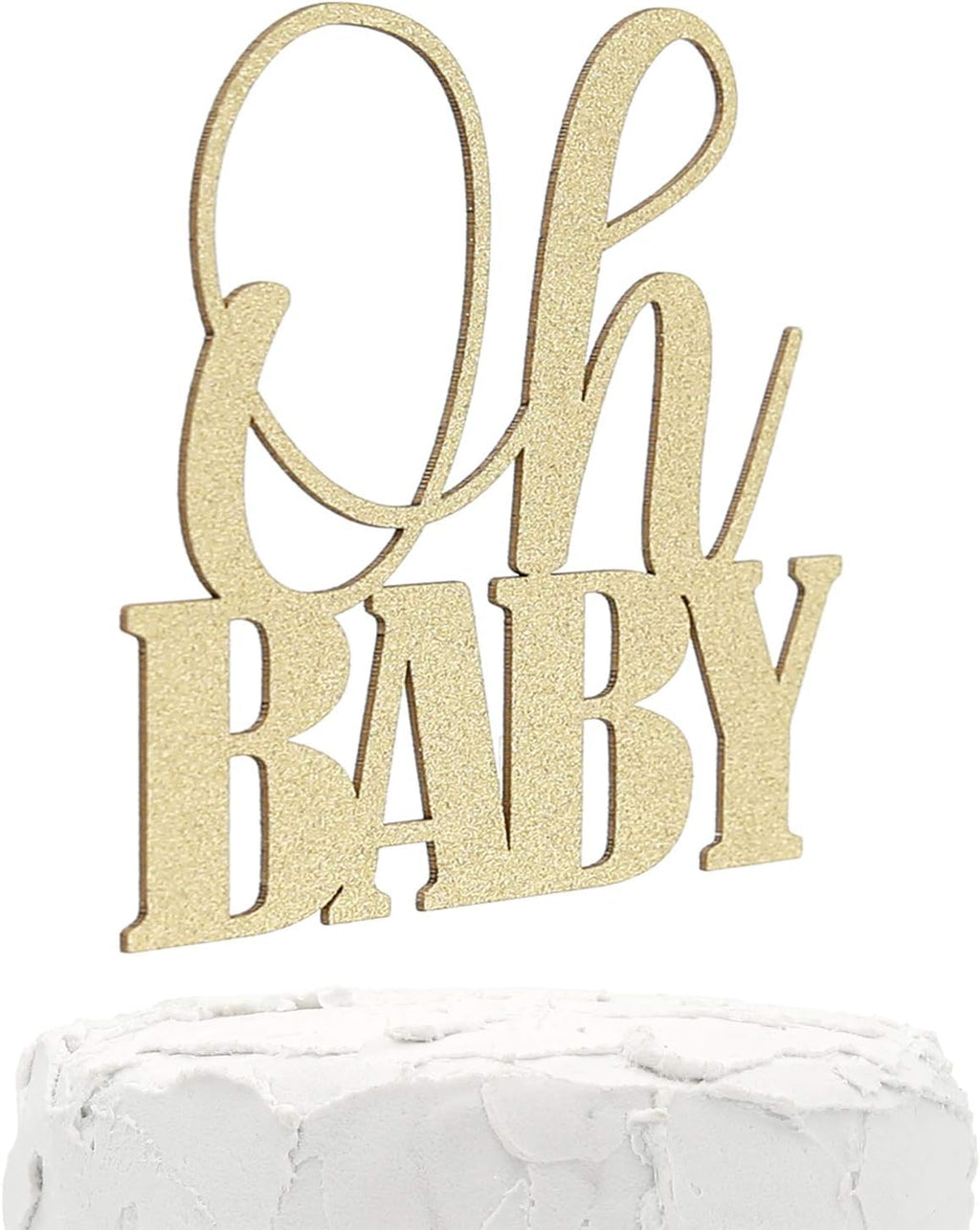 Baby Shower Cake Topper - Oh BABY - Double Sided Gold Glitter - Premium Quality Made in USA