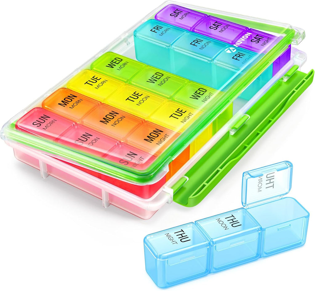 AUVON Weekly Pill Organizer 3 Times a Day with Moisture-Proof Design, Large Pill Box 7 Day Easy to Use, Portable Pill Case for Travel with Double Protection, Pill Containers for Vitamins, Medications