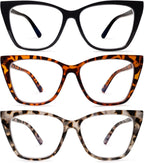 SIGVAN 3 pack Reading Glasses Women Oversized Blue Light Readers Women Spring Hinge Cat Eye Glasses Anti Eyestrain