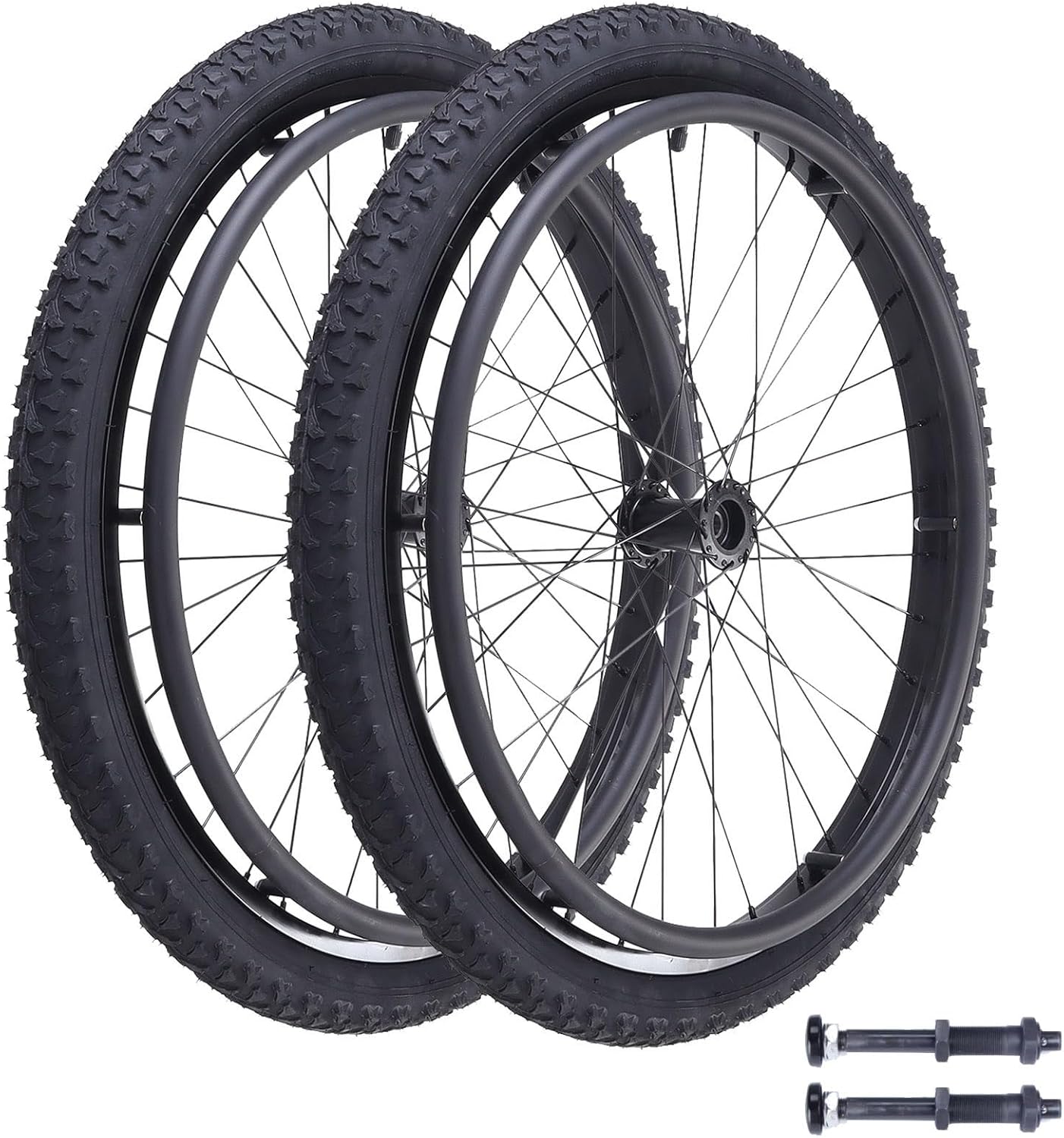 Rear Wheel Assembly for Wheelchair, 24" x1.95" (50-507) Pneumatic Tire Replacement Parts, All Terrain Back Wheels for Indoor and Outdoor(Bearing 12.7mm)