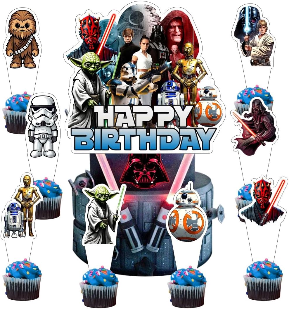 25 Pcs Cake Topper and Cupcake Toppers Set Birthday Party Supplies for Star of Wars Themed Birthday Decorations