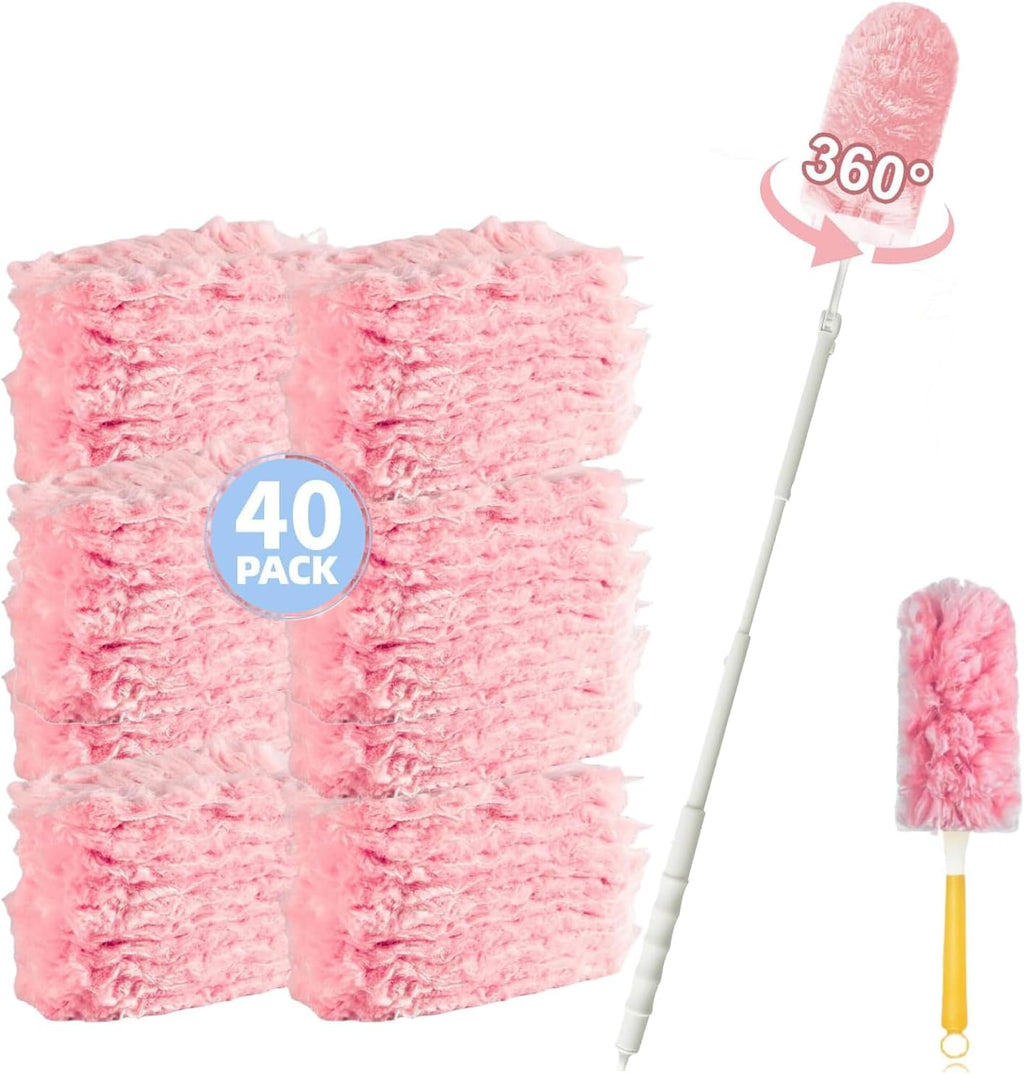 40 Pack Duster Refills Compatible with Flash Dust Magnet,360° Duster Refills Kit with 2 Handles,Effectively Removes Dust,Disposable Fluffy Dusters Magnet Refills for Cleaning Furniture, Office,Blinds