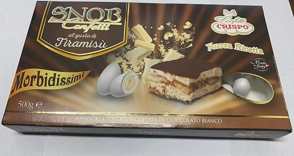Italian Tiramisu Toasted Almonds Covered with Chocolate and Sugar Layers from Confetti Crispo Italy - 1 Kilo, 2.2 LBS (One or Two Boxes)