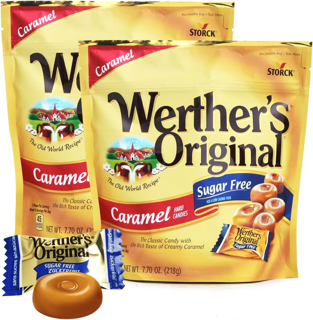 Original Caramel Hard Candies, 2 Pack of Individually Wrapped Sugar Free Hard Candy 7.7oz Each, Ideal Hard Candy for Holiday Treats, Perfect Caramel Candy for Sharing or Stocking Up