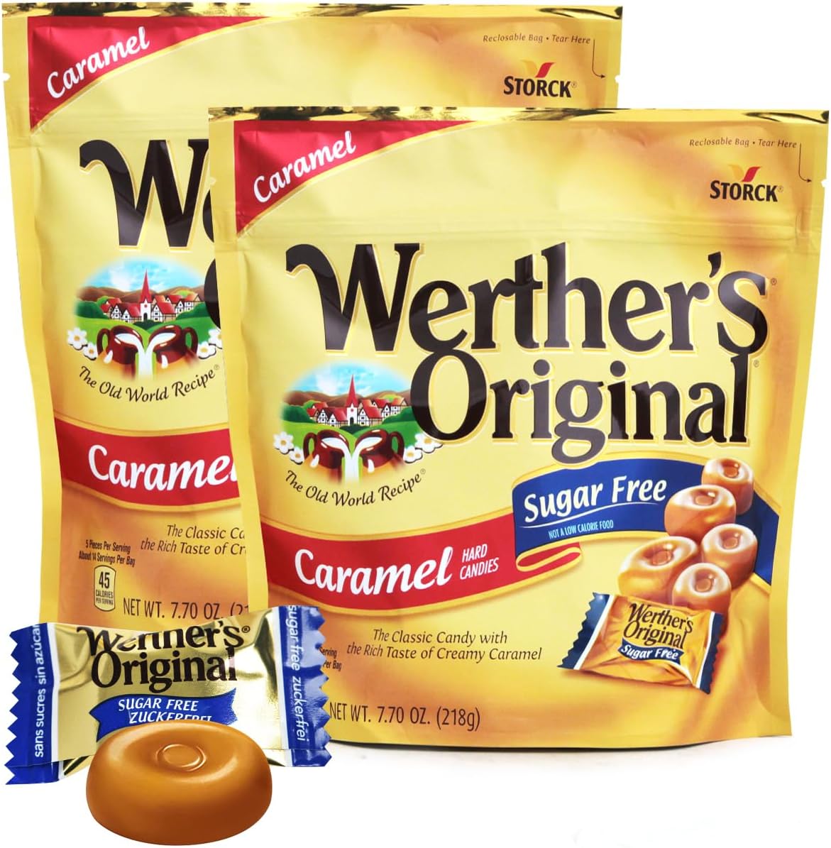 Original Caramel Hard Candies, 2 Pack of Individually Wrapped Sugar Free Hard Candy 7.7oz Each, Ideal Hard Candy for Holiday Treats, Perfect Caramel Candy for Sharing or Stocking Up