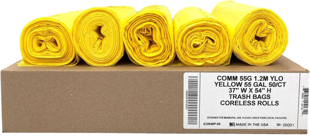 Ultrasac Heavy Duty 55 Gallon Yellow Trash Bags - (Value 50 Pack) - 1.5 MIL equivalent Industrial Strength Plastic 37" x 54" for 50-55 Gal Cans -Fits Toter, Rubbermaid Brute, Carlislie Bronco etc.