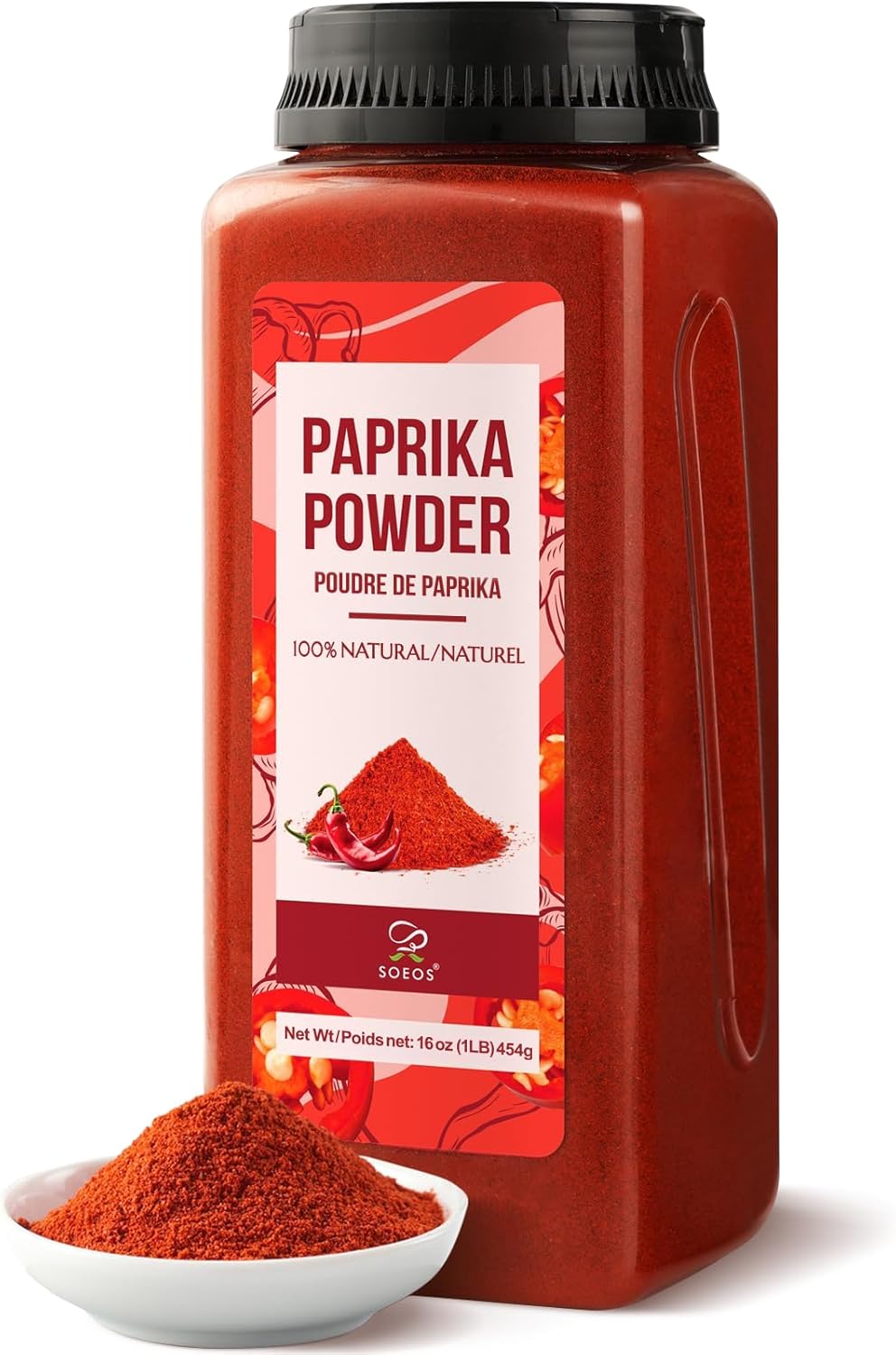 Soeos Paprika Powder, 16 oz (Pack of 1), Sweet Paprika Seasoning for Marinade, Cooking, Grilling, Dipping, Perfect for Chicken, Pork, Beef and Vegetables
