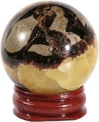 mookaitedecor Natural Septarian Dragon Crystal Ball with Wooden Stand for Display, Polished Stone Sphere for Divination Feng Shui Home Office Decoration, 1.18-1.57 Inch