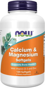 NOW Foods Supplements, Calcium & Magnesium with Vitamin D-3 and Zinc, Supports Bone Health*, 120 Softgels